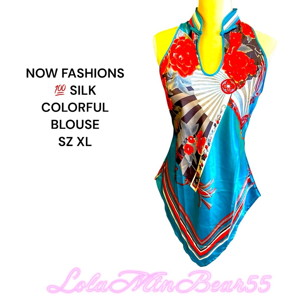 💯 SILK NEW FASHION BRAND VINTAGE SLEEVELESS TUNIC COLORFUL & UNIQUE, SZ XL EUC
